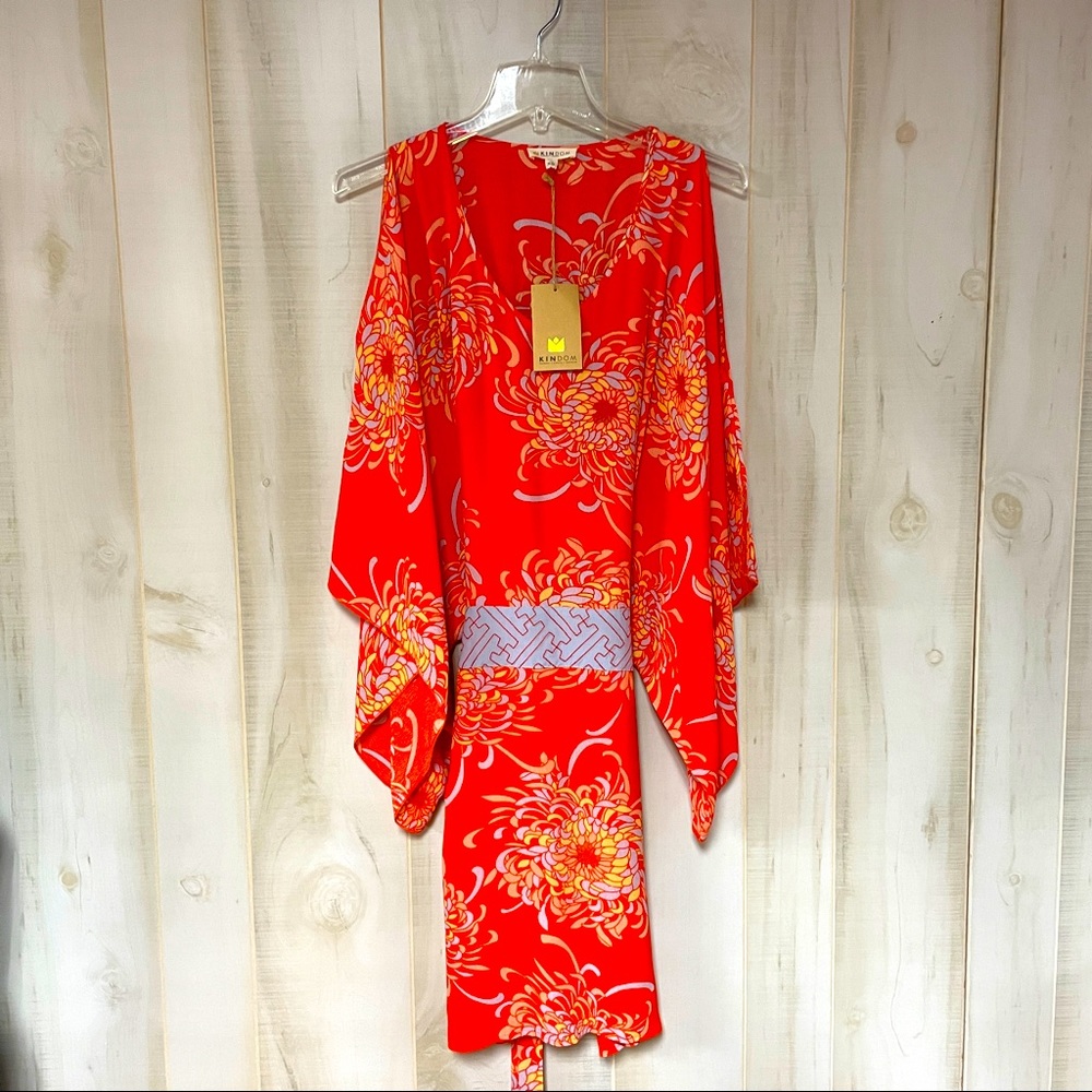 NWT Kindom Genny Coral V-Neck Kimono Tunic Dress Sz XS